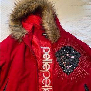 Red Pelle Pelle Coat w/ Fur